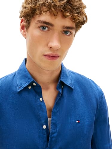 Image of Tommy Hilfiger Men's Long Sleeve Casual Linen Button Down Shirts in Regular Fit