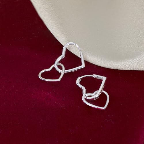 SLUYNZ 925 Sterling Silver Heart Hoop Earrings for Women Teens Sweet Love Hoop Earrings Double Heart Earrings4