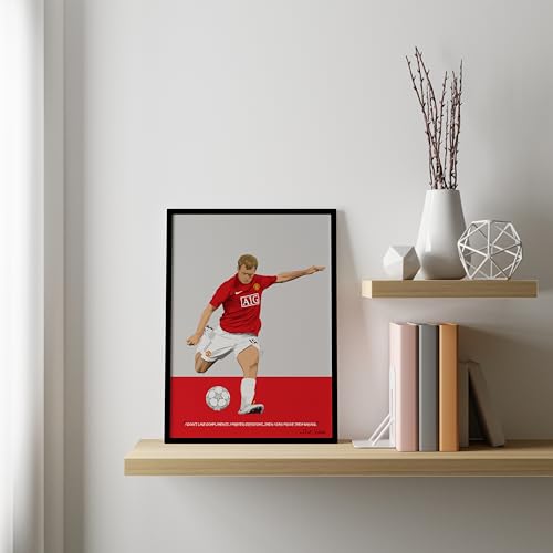 Image of QUOTE - UNQUOTE ART Paul Scholes Framed Illustration - Manchester United F.C Original Football Poster - Minimalist Modern Art - 17x25 inches - Black Frame