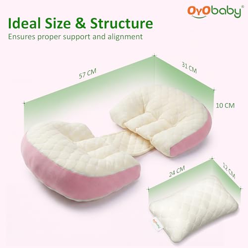 Image of OYO BABY Pregnancy Pillow H-Shape Adjustable Maternity Pillow | Velcro-Fit Belly & Back Support for Side Sleeping | Relieves Waist, Hip & Back Pain | Compact Pregnancy Support Pillow for Comfort- Pink