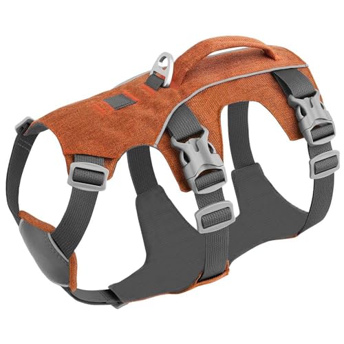 ハンドル付き屋外反射犬用ハーネス 調節可能な犬用ハーネスベスト ペットトレーニング キャンプ ウォーキング 狩猟用ハーネスベスト 小型・中型・大型犬に最適,オレンジ,M
