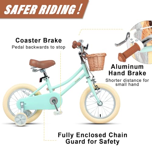 Image of Petimini Vintage Kids Bike for Girls, 12-20 Inch Classic Bicycle with Wicker Basket & Bell, High Tensile Steel Frame, Training Wheels (12-18 inch), 85% Pre-Assembled, Retro Bike for Outdoor Riding