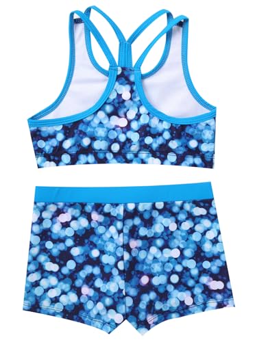 Girls Two Piece Workout Gymnastics Dance Outfit Straps Racer Crop Top with Booty Shorts3