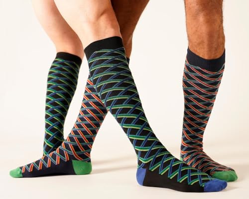 Ozone Crossed Lines Mens's Over the Calf Sock - Navy3