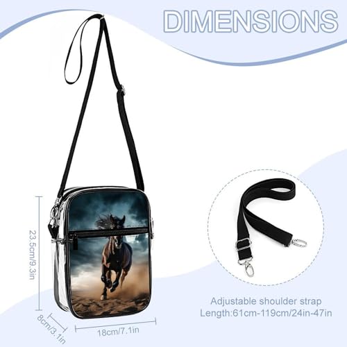 Wild Stallion in Dust Horse Clear Crossbody Bag Stadium Bag Adjustable Side Shoulder Bags Messenger Bag with 2 Compartments2