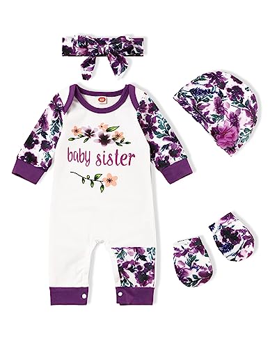 Image of RCPATERN Newborn Baby Girl Clothes Letter Print Romper Jumpsuits 4Pcs Clothing Set Cute Infant Outfit