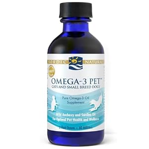 Nordic Naturals Omega-3 Pet, Omega 3 Fish Oil for Dogs and Cats – Wild Anchovy and Sardine Oil for Cats and Small Dog Breeds, 60ml, Soy Free, Gluten Free