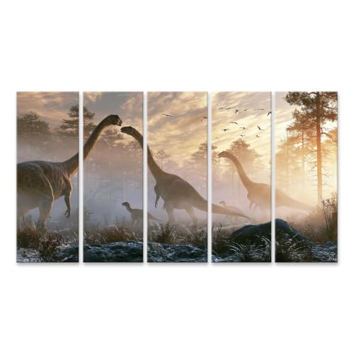 Tableau sur toile dinosaures pour habiller un grand mur vide salon islandburner 5 pièces