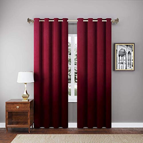 Image of High Sofa Quality Velvet Solid Grommet Room Darkening Eyelet Door Curtains for Living Room (8 Feet, Light Maroon) - Set of 2 Pieces