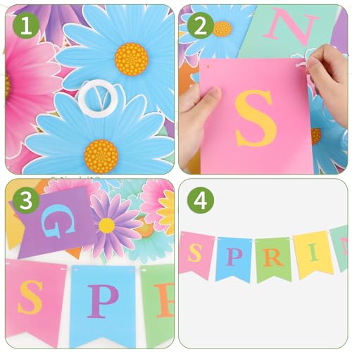 Image of Hooqict Hello Spring Banner Colorful Sun Flower Spring Party Banner Wildflower Garland Sign for Springtime Easter Birthday Party Decorations lndoor Outdoor Home Classroom Decorations