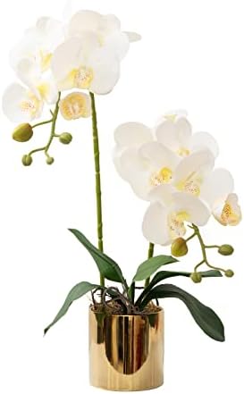 Artificial Orchid Flowers White Faux Orchids with Ceramic Vase Vi...