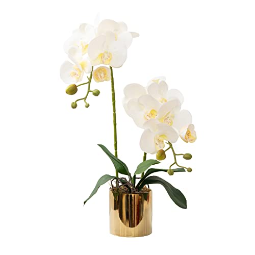 Artificial Orchid Flowers White Faux Orchids with Ceramic Vase Vi...