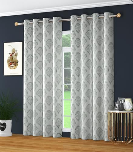 Image of Yarnis Polyester Damas Printed Room Darkening Curtains 8 Feet Long Set of 2 for Door & Windows Living Room, Grey, Parda