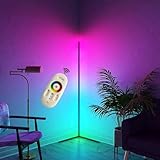 PROSFIA Rgb Corner Floor Plastic Lamp, Led Modern Floor Lamp With Remote Control 1.4M Tall Color Changing Dimmable Standing Lamp Mood Light For Living Room Bedroom Gaming Room Bar (Black)
