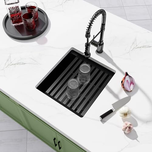 Lonsince Black Bar Sink Undermount,Small Bar & Prep Sinks,16 Gauge Stainless Steel Bar Sink with Workstation for Wet Bar Area,Special Offset Drain Design (16" X 18") by Lonsince - Used condition - Image 4
