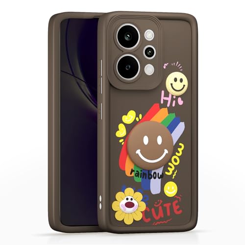 Image of Pikkme Back Cover for Realme P4 Power 5G | Soft Silicone| Cute Rainbow Smile & 3D Cartoon Flower Design | Shockproof Raised Camera Protection Bumper Case (Brown)