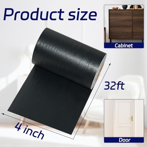 Image of Black Wood Grain Repair Tape, 4 inch X 32 ft Self Adhesive Tape for Furniture, 1 Roll Wood Grain Repair Patch for Baseboards, Doors, Floors, Window, Chairs, Cabinet