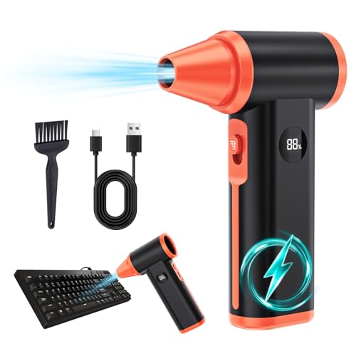 Larkeey Compressed Air Duster Rechargeable Electric Duster for PC Keyboard Cordless Car Dryer 13000RPM Air Blower Gun High Power Turbo Fan Mini Blower Jet Dry Blower for Car Home Office, Black-Orange