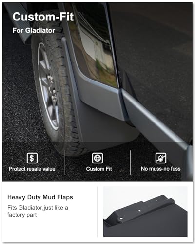 Image of Kiwi Master Mud Flaps for 2020-2026 Jeep Gladiator (Not Fits Rubicon /Mojave), OEM Replacement # 82215611 82215332AB, Heavy Duty Mud Guards, Front & Rear Splash Guards, 4 Pcs Set