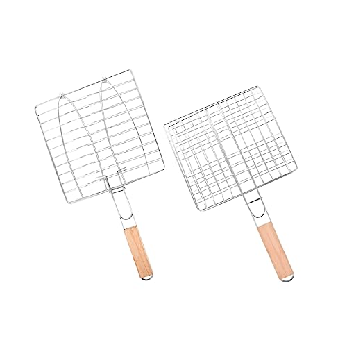 Totority 2Pcs Fish Basket Grill Nets Non Stick Folding Mesh for Outdoor Camping Barbecue Durable and Easy to Clean for Cooking Fish Meat and Vegetables
