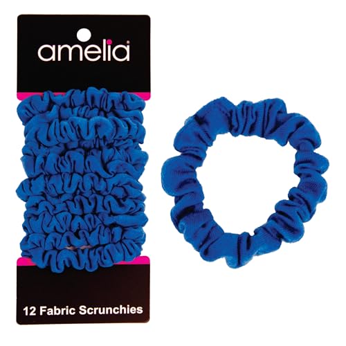 Amelia Beauty Small Blue Jersey Mini Scrunchies for Fine Hair, 12-Pack – Soft & Stylish No-Damage Hair Ties for Everyday Fun!