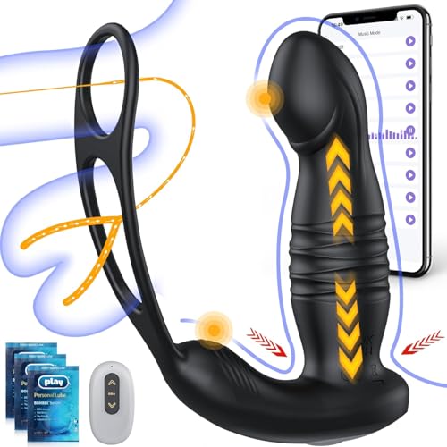 Prostata Stimulation Männer Analvibratoren mit Dual Penisring App, Perineum Anal Vibrator Analplug für Männer 9 Stoßfunktion 9 Vibrationen, Vibratorensets Mann Sexspielzeug Solo Anal Dildo