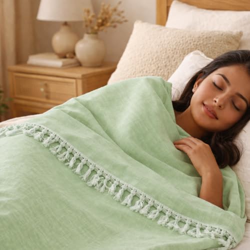 Image of OKTIC Bhagalpuri Chadar Original Combo Pack Set of 2 (Yellow Olive) | Eco Friendly Cotton Top Sheet for Summer Comfort, Skin Friendly Odhne Wali Chadar Bedsheet