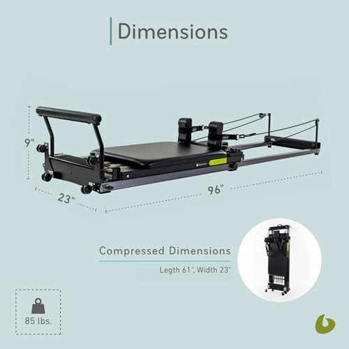 Balanced Body Metro IQ Pilates Reformer with Library Wheels, Pilates Exercise Equipment, Workout Equipment for Home or Studio, Black Upholstery, 96" L x 23" W x 6" H - Thumbnail 3