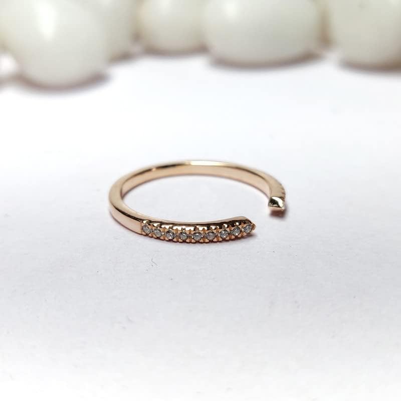 Round Cut White Diamond Open Wedding Band for Women, 14K Gold Finish Ladies Diamond Minimal Open Matching Wedding Band
