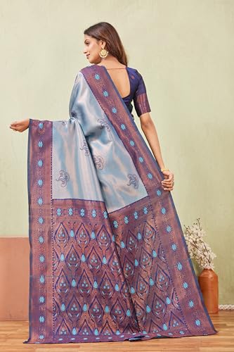 Image of Women's Banarasi Silk Saree with Rich Pallu, Jacquard Zari Weaving Work & Unstitched Blouse Piece, Traditional Ethnic for Wedding, Party & Festive Occasion