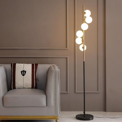 Wylolik Lampada da Terra per Soggiorno 6 Paralume a globo in vetro Stile moderna con Interruttore Individuale, per Soggiorno, Camera da Letto e Ufficio, 63' (Fornitura di sorgenti luminose)