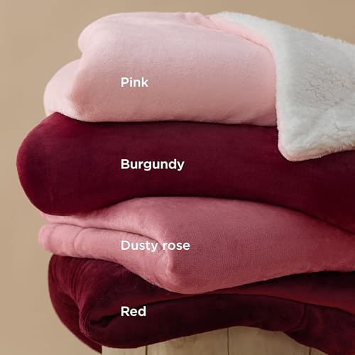 Image of Bedsure GentleSoft Sherpa Fleece Blanket Queen Size for Bed, Non-Heated, Thick and Warm Throw for Girls and Women, Soft Fuzzy Plush Queen Blanket for Winter, Burgundy, 90x90 Inches