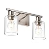 VINLUZ Modern Bathroom Vanity Light,2 Light Industrial Wall Sconces in Brushed Nickel Finish Indoor Metal Base Wall Mounted Fixture with Clear Glass Shade