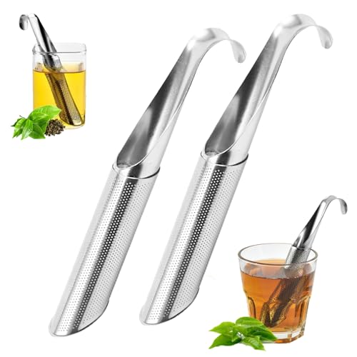 2 PCS Stainless Steel Tea Diffuser Tea Infuser,Tea Pipe with Hanging Hook Handle,Fine Holes Tea Interval Diffuser for Loose Tea Leaf Coffee Herbs Spices