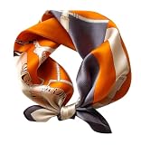FEIBOON Sciarpe di seta di gelso sciarpa collo 53,3 x 53,3 cm piccole sciarpe quadrate sciarpa per capelli bandana per le donne confezione regalo, Cintura Arancione, 21in