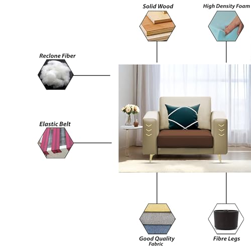 Image of Casaliving Falco 1 Seater Sofa Set for Living Room (Cream Brown Fabric) Premium Fabric Sofa
