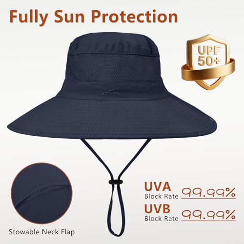 Image of ZOORON Sun Hats for Men Women Fishing Hat with Neck Flap,UPF 50+ Sun Hat Waterproof Wide Brim Bucket Hats for Safari Hiking