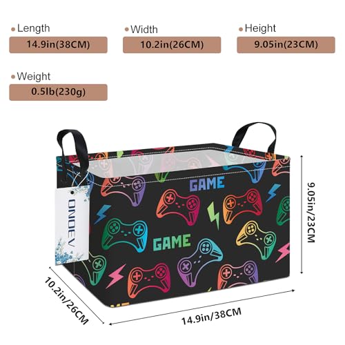 Image of Rectangular Gaming Pattern Foldable Clothes Closet Storage Bin | Damp resistant canvas fabric, sturdy stitched carry grips, space-saving holder arranges wardrobe and leisure area personal.