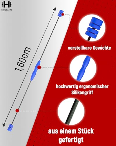 NEOLYMP Schwingstab Fitness - Verstellbare Gewichte für Schwingenschlag - Gymnastikstab - Ergonomischer Griff mit Anti-Rutsch-Struktur - Gymstick (Schwingstab blau, Schwingstab 160cm)