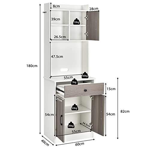Miniatura 3 de Goplus Armario De Cocina, Armario Independiente Con Cajón Ancho, Estantes Ajustables, 2 Puertas, Estante Liso, Estante De Almacenamiento Para Comedor, Cocina, Salón, Restaurante Blanco