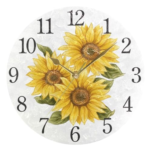 Horloge murale ronde tournesol fleurie décorative de salon