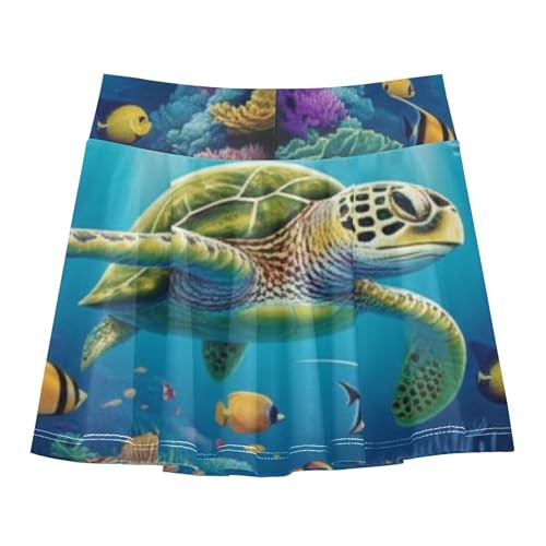 Vibrant Sea Turtle Underwater Tennis Skirts Toddler Kid Teen Athletic Shorts Girls Skorts School Skirt 4t2