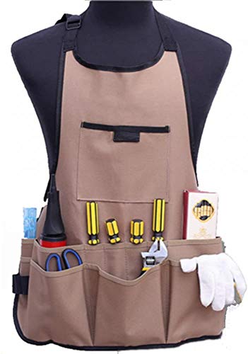 PinkSally Tablier de Jardinage Femme Tablier Jardinier avec 14 Poches Tablier de Travail en Oxford 600D Tablier de Protection Réglable pour Outils de Jardin (Marron) Cover