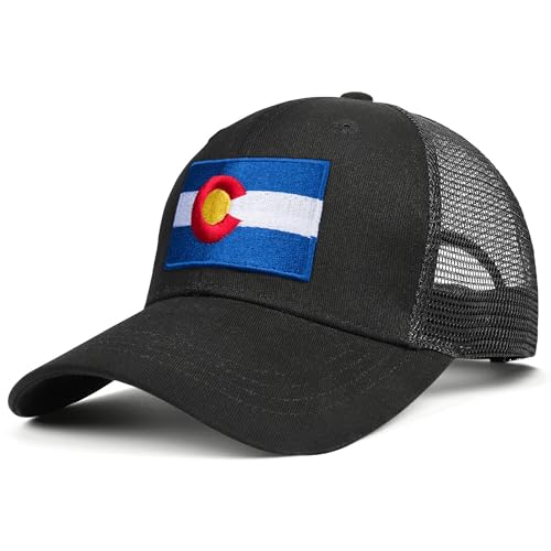 Image of Adjustable State Flag Trucker Hat Mesh Baseball Cap with Embroidered Patch for Men Women