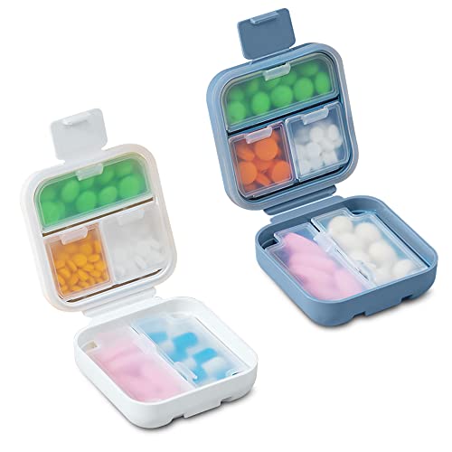 2 Pièces Boîte à Pilules 5 Compartiments, Pilluliers Medicaments, Pilulier de Poche, Boîte à Pilules étanche, Petit Pilulier Portable (bleu, blanc) Cover