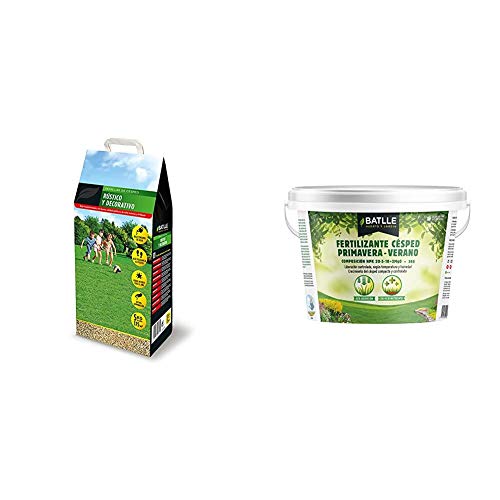 Semillas Batlle Semillas de Césped - Césped Rústico y Decorativo 5kg - Batlle + Abonos - Fertilizante Cesped Primavera-Verano Cubo 5kg - Batlle