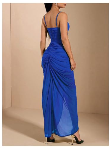 Image of Floerns Women's Ruffle Ruched Cami Dress Draped Split Elegant Bodycon Maxi Dresses