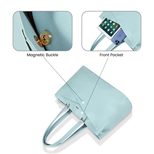 Image of LOVEVOOK Laptop Bag for Women 15.6 Inch Tote Bags Waterproof Leather Briefcase Computer Women Business Office Work Bag,Cyan-Blue
