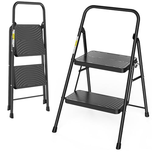 Jocauto Escada de 2 degraus, banqueta dobrável para adultos com pedal antiderrapante largo, banqueta