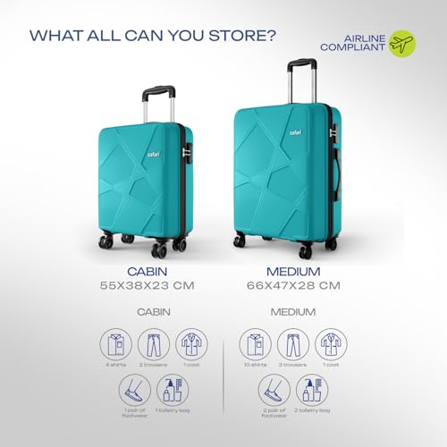 Image of Safari Pentagon Pro 8 Wheels Spinner Set of 2 (Cabin + Medium) Trolley Bags, Hard Case Polypropylene, 360º Wheeling Luggage for Men & Women, Suitcase for Travel, Trolley Bags for Travel, Cyan